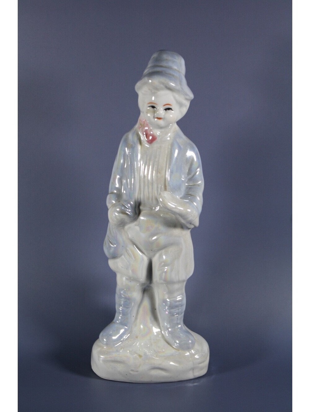Vtg Iridescent Porcelain Figurine Gentleman w/ Dog Luster Glaze Antique Style